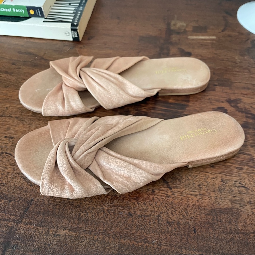 Garnet Hill Maren Knotted Beige Leather Slide Sandals Made In Italy Size 36